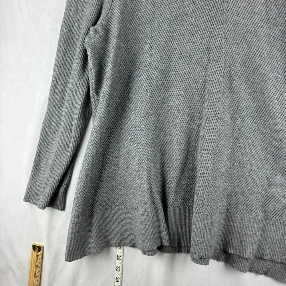 Croft & Barrow V-Neck Sweater Women's 3X Grey Long Sleeve Lagenlook Ribbed Knit